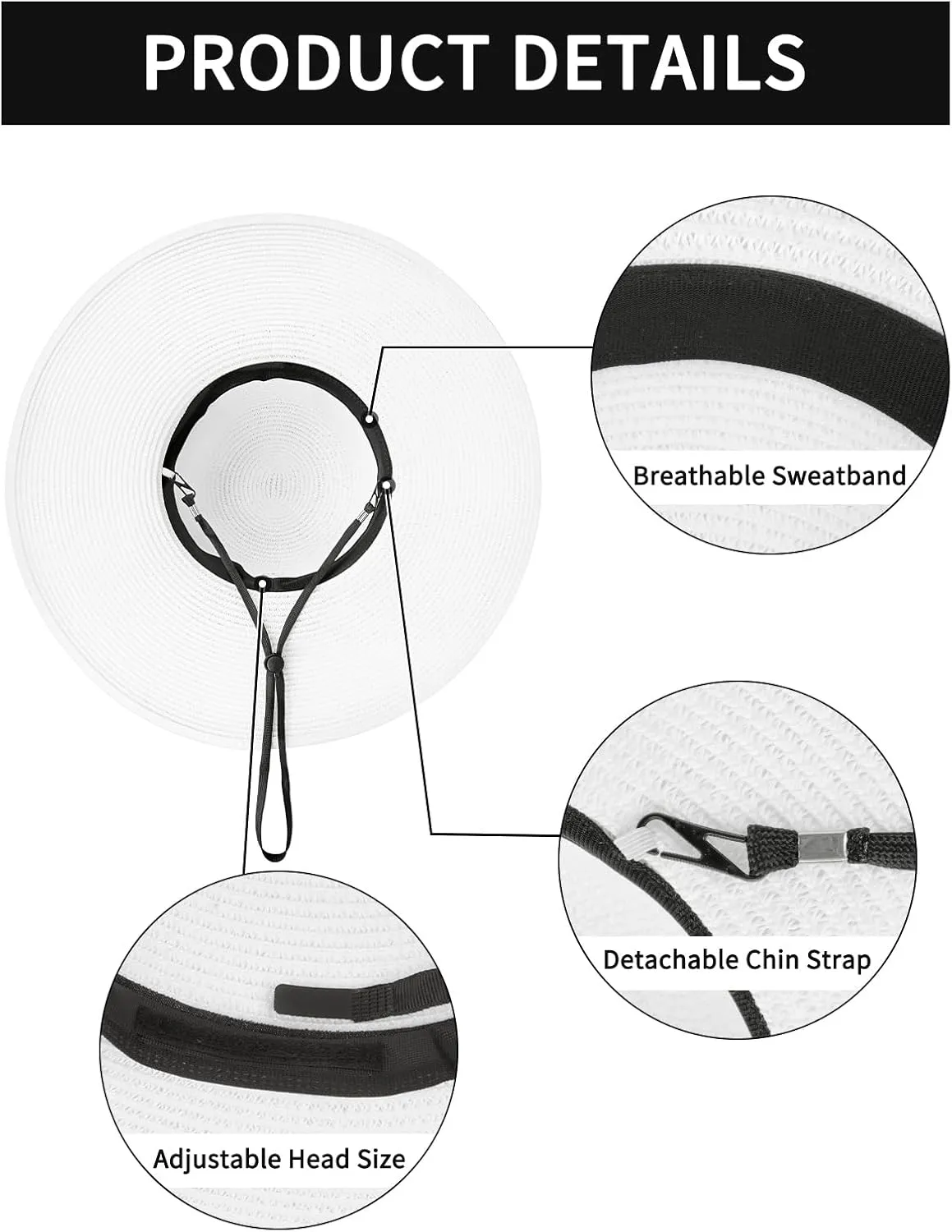 Sun Hats for Women, Wide Brim Floppy Beach Straw Hat for Summer Travel Vacation Foldable with Heart Shaped Sunglasses UPF 50 