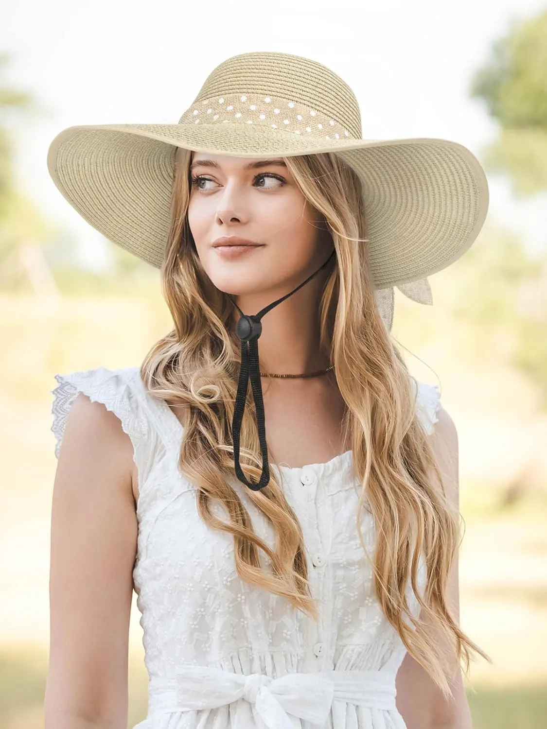 Sun Hats for Women, Wide Brim Floppy Beach Straw Hat for Summer Travel Vacation Foldable with Heart Shaped Sunglasses UPF 50 