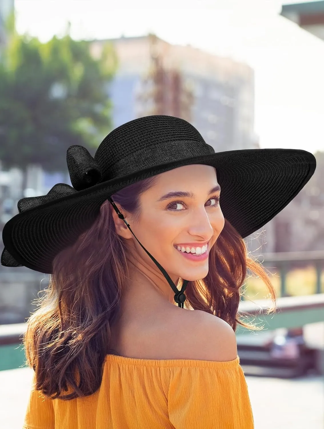 Sun Hats for Women, Wide Brim Floppy Beach Straw Hat for Summer Travel Vacation Foldable with Heart Shaped Sunglasses UPF 50 