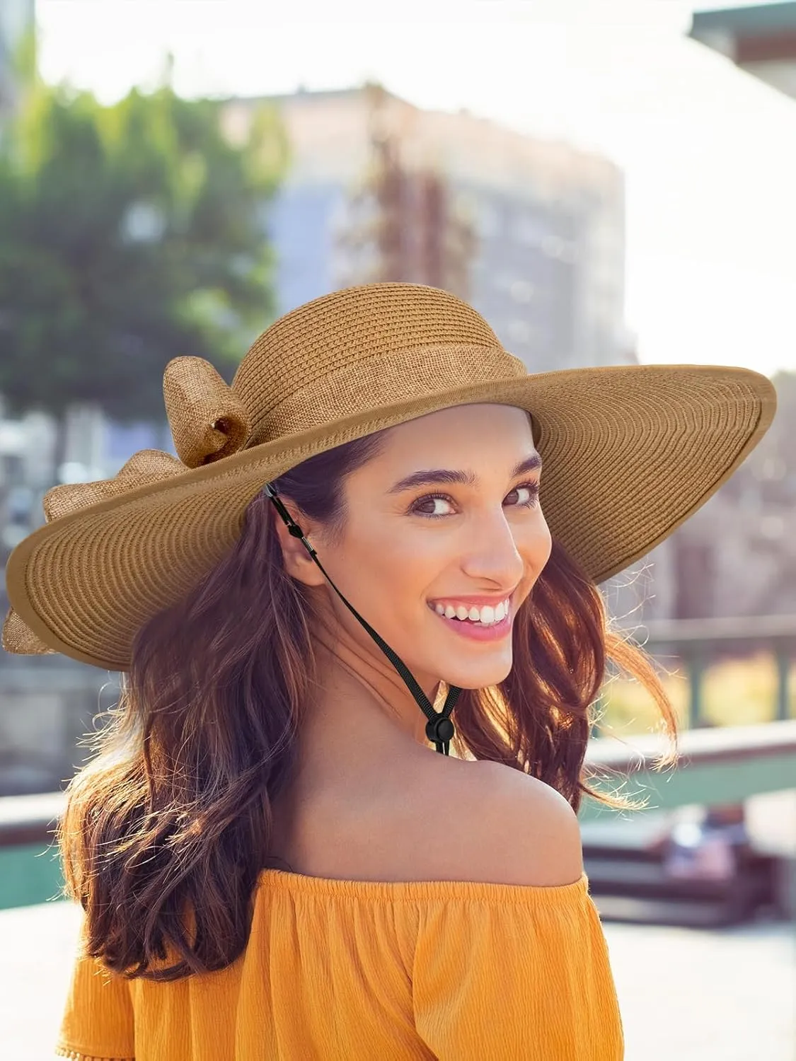 Sun Hats for Women, Wide Brim Floppy Beach Straw Hat for Summer Travel Vacation Foldable with Heart Shaped Sunglasses UPF 50 