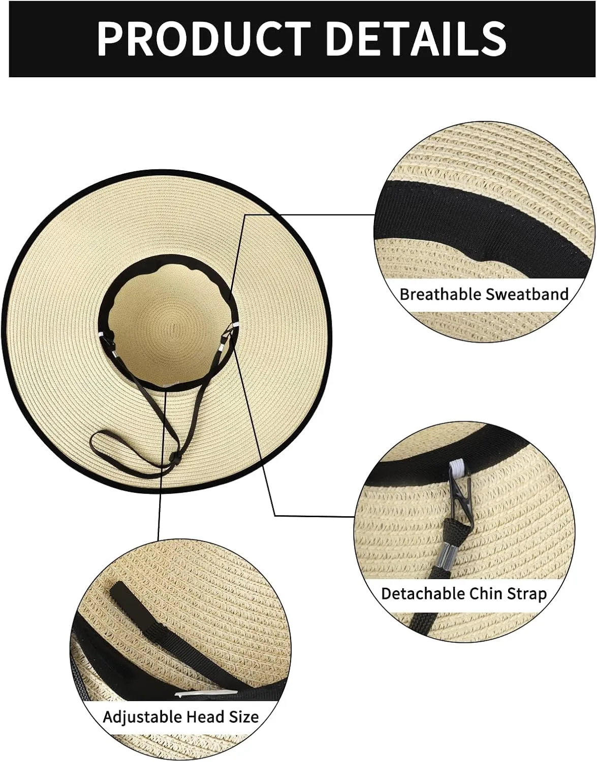 Sun Hats for Women, Wide Brim Floppy Beach Straw Hat for Summer Travel Vacation Foldable with Heart Shaped Sunglasses UPF 50 