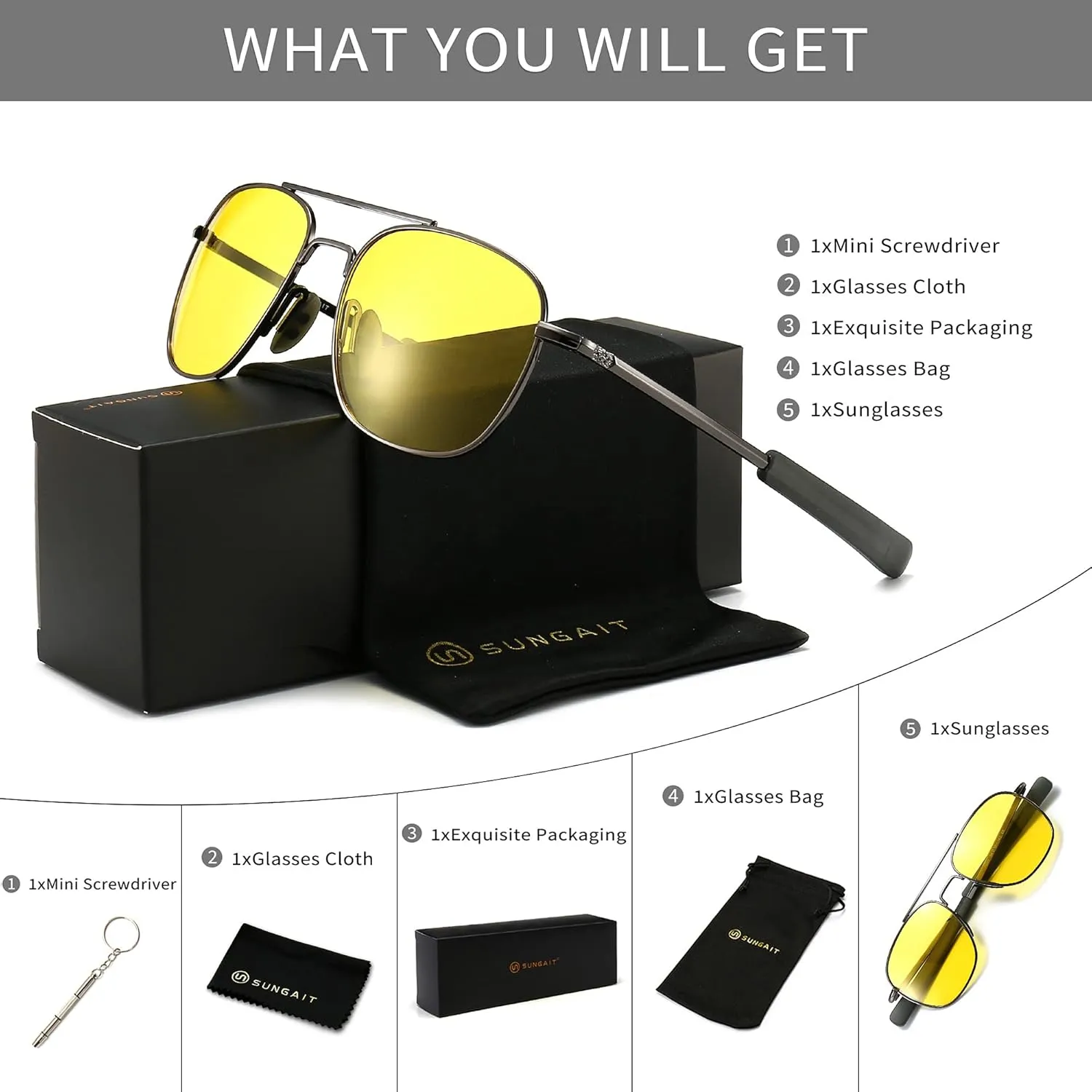 SUNGAIT Men's Military Style Polarized Pilot Aviator Sunglasses Bayonet Temples