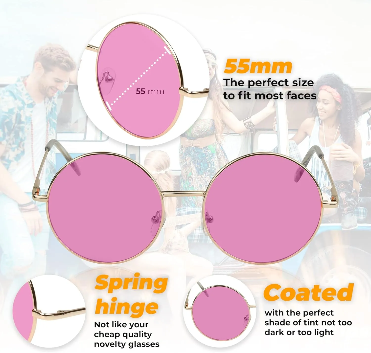 SunnyPro Big Round Sunglasses Retro Circle Tinted Lens Glasses UV400 Protection