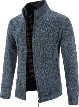 Sweaters for Men,Men's Casual Slim Full Zip Thick Knitted Cardigan Sweaters Cable Knit Long-Sleeve with Pockets