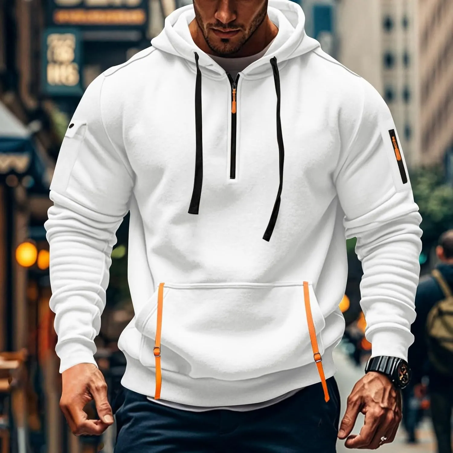 Tactical Hoodies for Men Lightweight Long Sleeve Hooded Sweatshirt 2024 Fall Quarter Zip Pullover Shirt with Pocket
