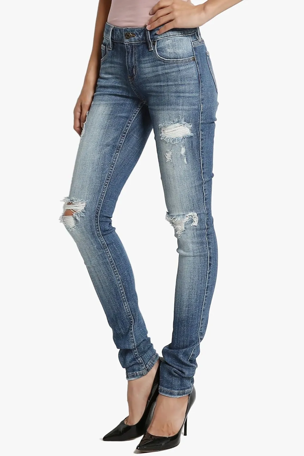 TheMogan Vintage Distressed Washed Stretch Denim Skinny Jeans