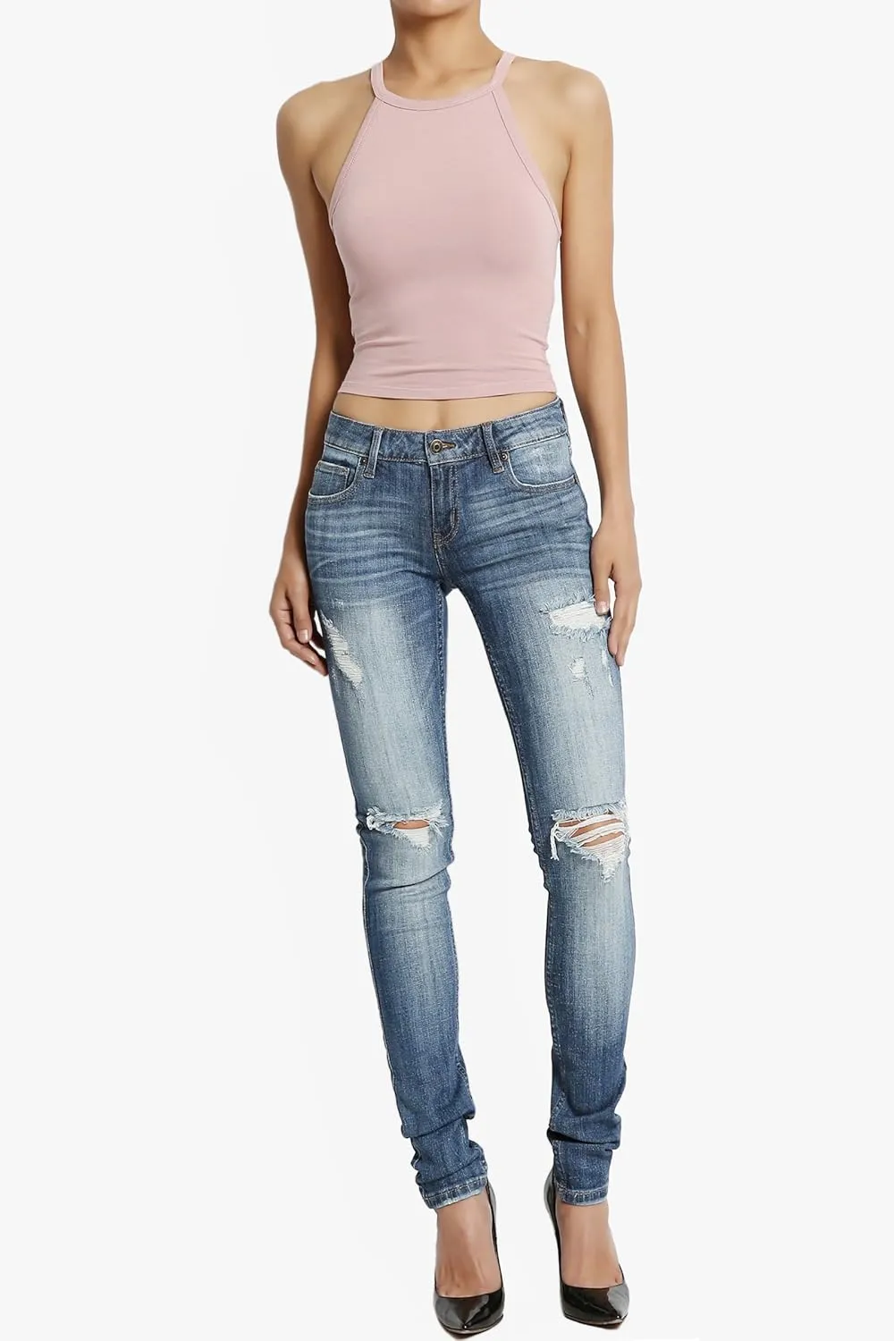 TheMogan Vintage Distressed Washed Stretch Denim Skinny Jeans