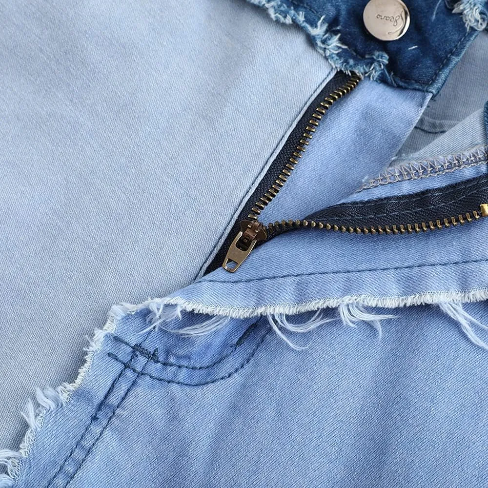 THUNDER STAR Women High Waist Patchwork Jeans Stretchy Denim Pants