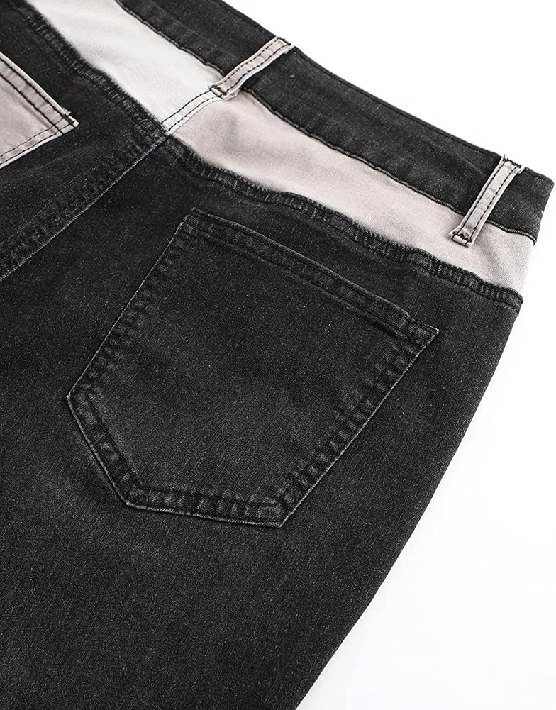 THUNDER STAR Women High Waist Patchwork Jeans Stretchy Denim Pants