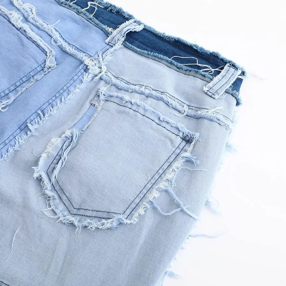 THUNDER STAR Women High Waist Patchwork Jeans Stretchy Denim Pants