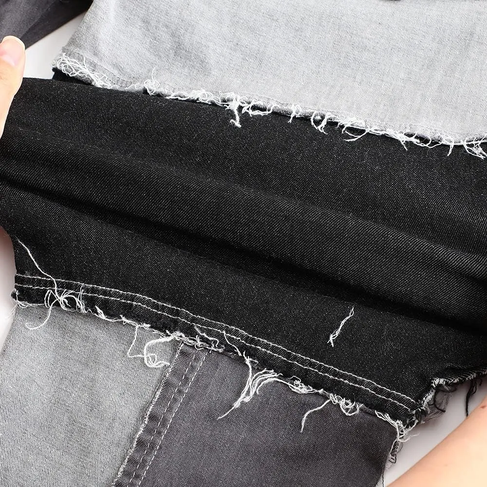 THUNDER STAR Women High Waist Patchwork Jeans Stretchy Denim Pants