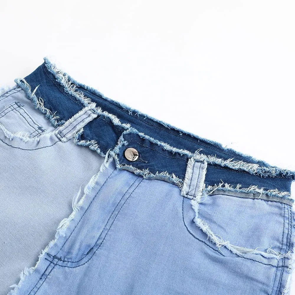 THUNDER STAR Women High Waist Patchwork Jeans Stretchy Denim Pants