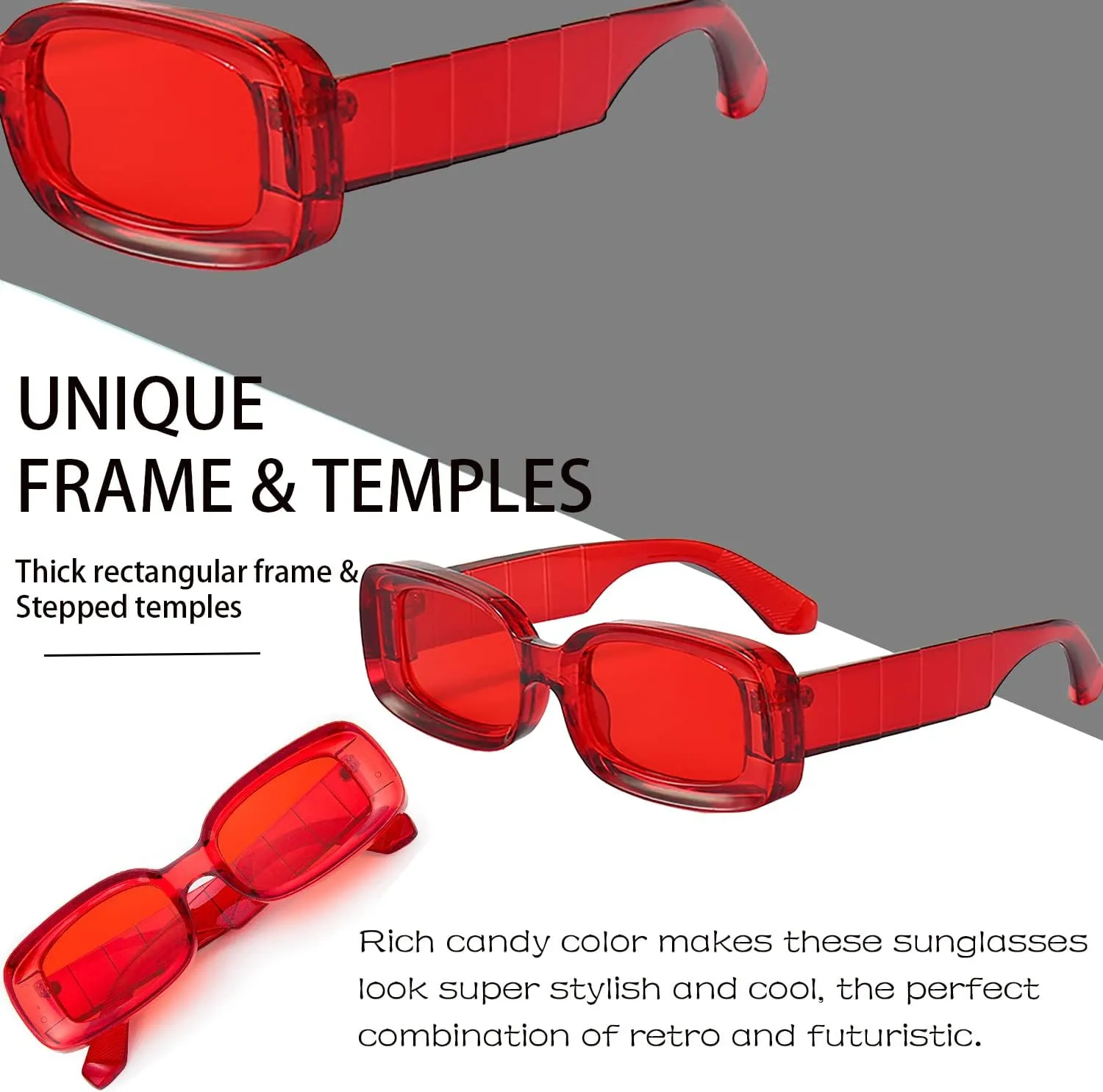 Trendy Rectangle Sunglasses for Women Men Fashion Chunky Thick Rectangular Sun Glasses