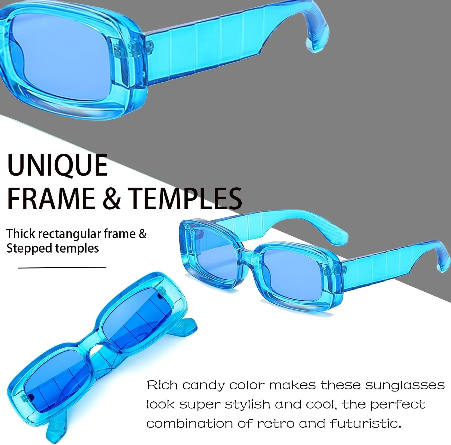 Trendy Rectangle Sunglasses for Women Men Fashion Chunky Thick Rectangular Sun Glasses