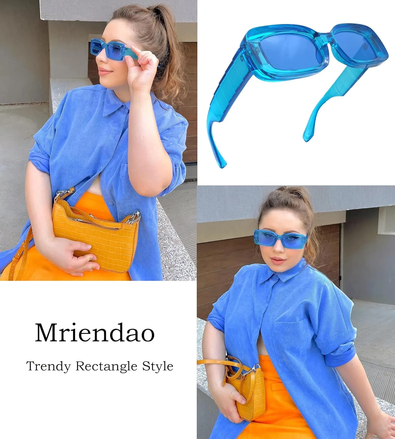 Trendy Rectangle Sunglasses for Women Men Fashion Chunky Thick Rectangular Sun Glasses