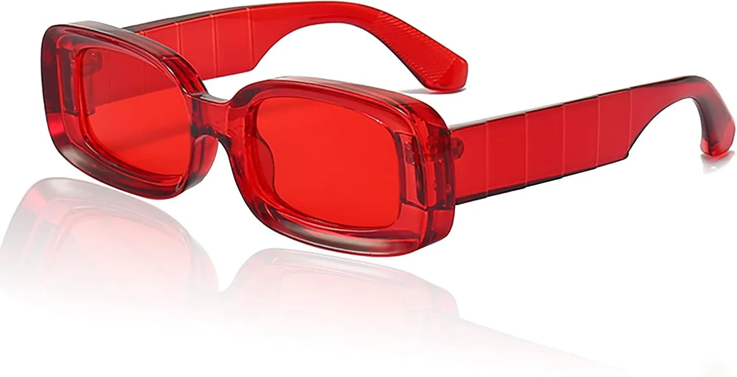 Trendy Rectangle Sunglasses for Women Men Fashion Chunky Thick Rectangular Sun Glasses