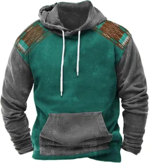 Tribal Aztec Hoodies for Men Oversized Vintage Ethnic Printed Graphic Pocket Men's Western Aztec Sweatshirts Pullover