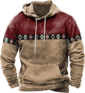 Tribal Aztec Hoodies for Men Oversized Vintage Ethnic Printed Graphic Sweatshirts Pockets Mens Tops Hooded Pullover