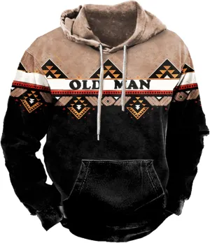 Tribal Aztec Hoodies for Men Oversized Vintage Ethnic Printed Graphic Unique Hoodies Climbing Tunics Outdoor Climbing