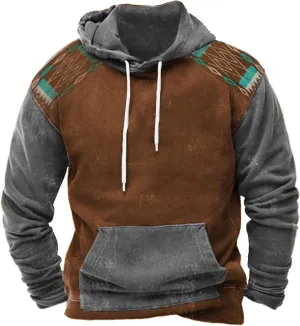 Tribal Aztec Hoodies for Men Oversized Vintage Ethnic Printed Graphic Unique Hoodies Climbing Tunics Outdoor Climbing