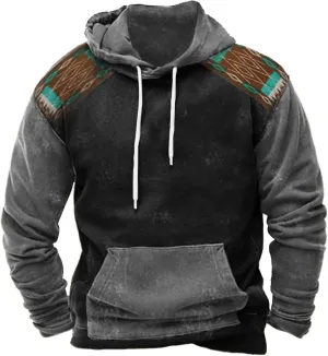 Tribal Aztec Hoodies for Men Oversized Vintage Ethnic Printed Graphic Unique Hoodies Climbing Tunics Outdoor Climbing