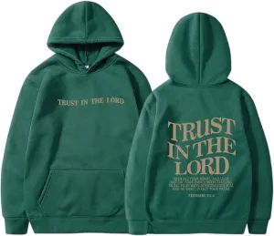 Trust in The Lord Letter Print Fashion Hoodies & Sweatshirts for Women Oversize Pullover with Kangaroos Pocket Drawstring Top
