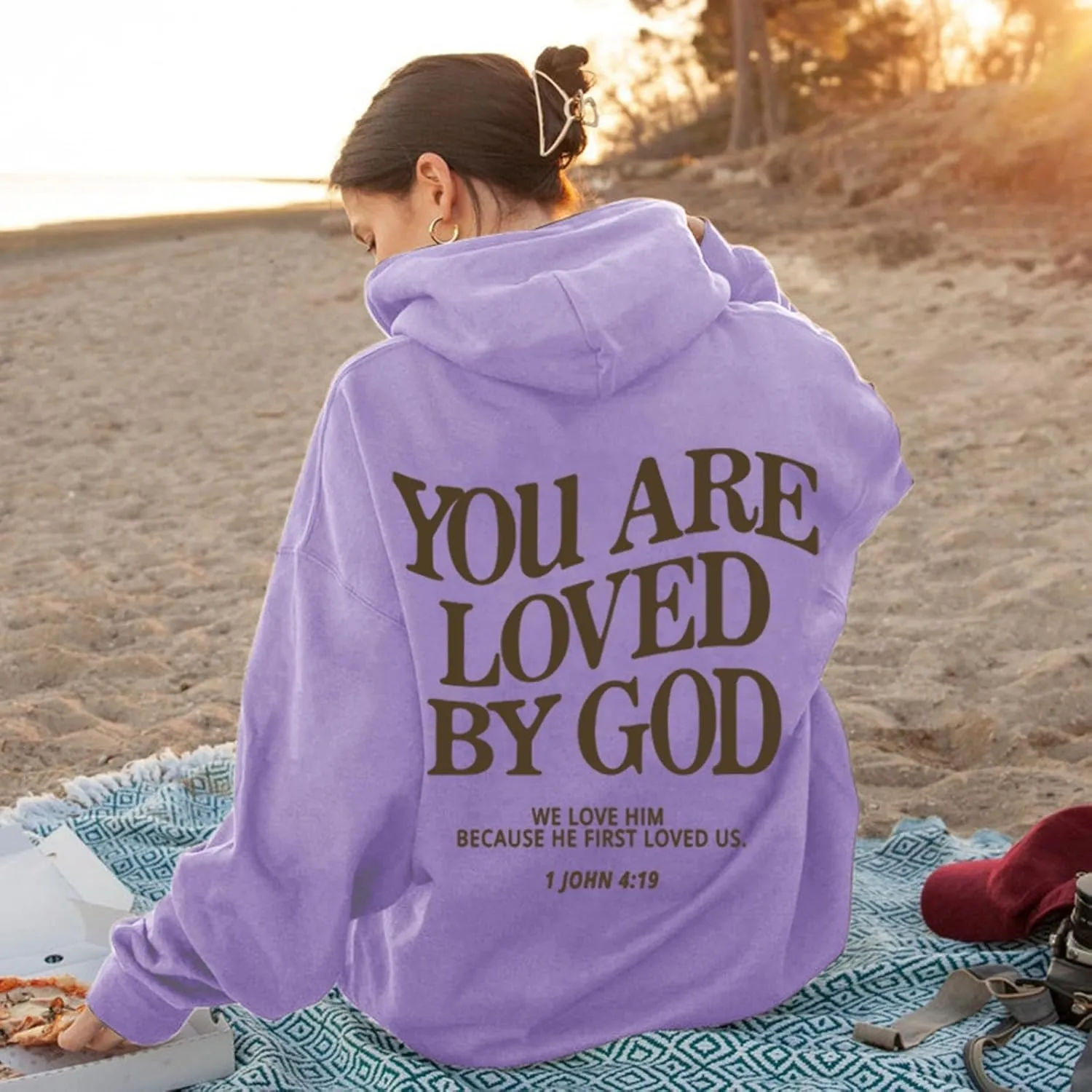 Trust in The Lord Letter Print Fashion Hoodies & Sweatshirts for Women Oversize Pullover with Kangaroos Pocket Drawstring Top