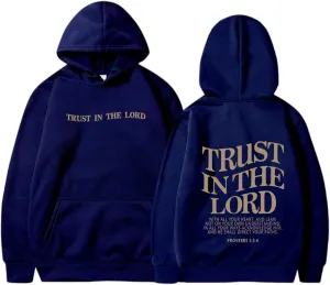 Trust in The Lord Letter Print Fashion Hoodies & Sweatshirts for Women Oversize Pullover with Kangaroos Pocket Drawstring Top