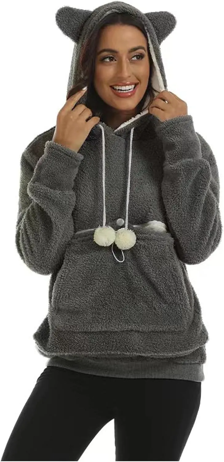 Unisex Fleece pet Cat Small Day Pouch Hoodie Carrier Holder Carrying Sweatshirt Pouch Hoodie Kangaroo Pocket