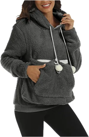 Unisex Fleece pet Cat Small Day Pouch Hoodie Carrier Holder Carrying Sweatshirt Pouch Hoodie Kangaroo Pocket
