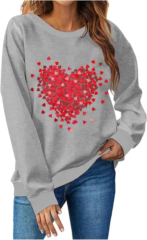 Valentines Day Sweatshirts for Women 2025 Love Heart Graphic Cute Sweaters Tops Casual Long Sleeve Crewneck Pullover