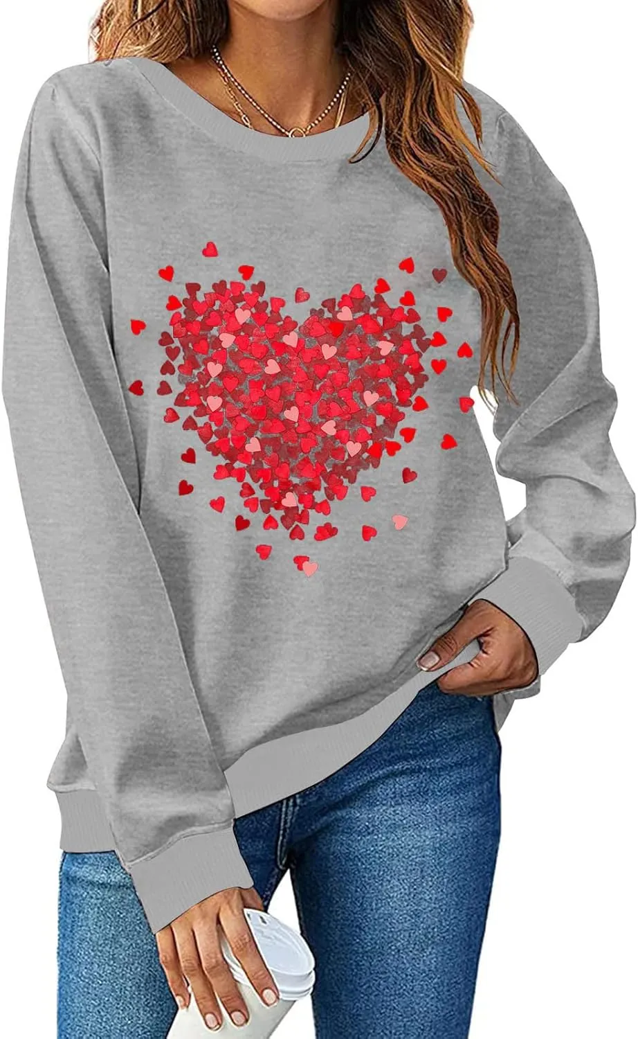 Valentines Day Sweatshirts for Women 2025 Love Heart Graphic Cute Sweaters Tops Casual Long Sleeve Crewneck Pullover