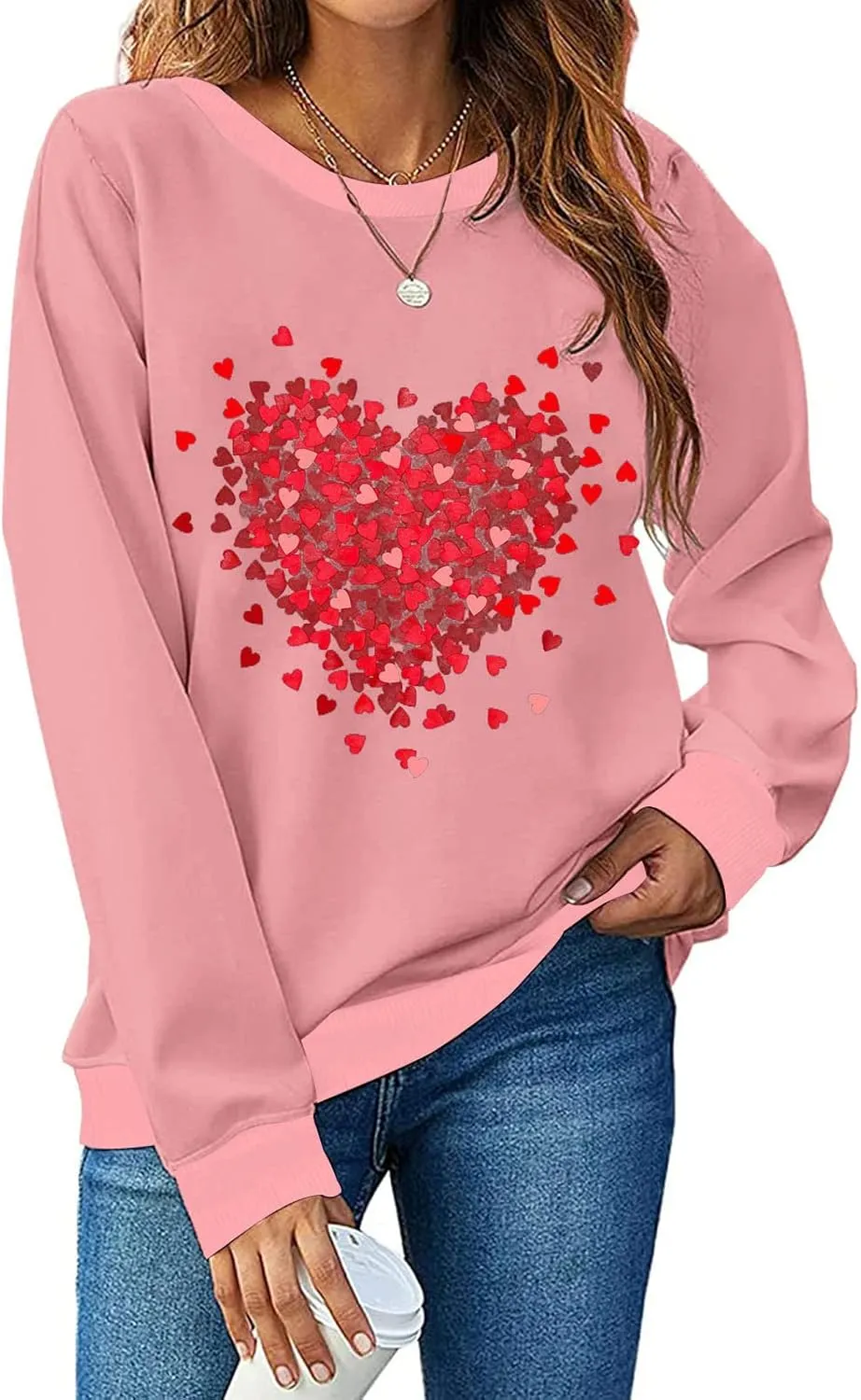 Valentines Day Sweatshirts for Women 2025 Love Heart Graphic Cute Sweaters Tops Casual Long Sleeve Crewneck Pullover
