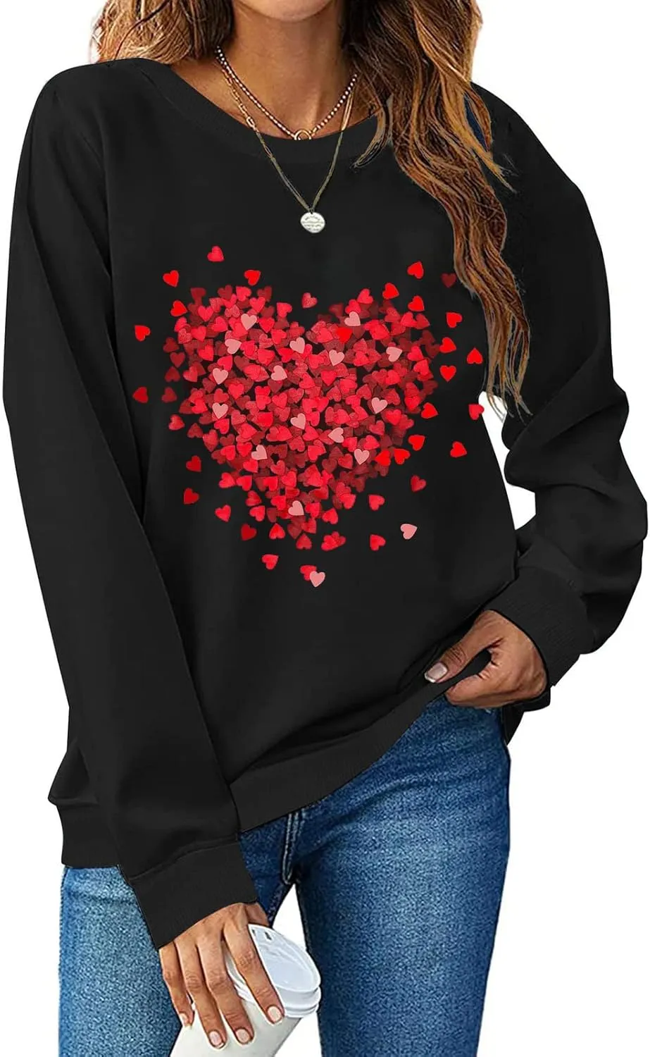Valentines Day Sweatshirts for Women 2025 Love Heart Graphic Cute Sweaters Tops Casual Long Sleeve Crewneck Pullover