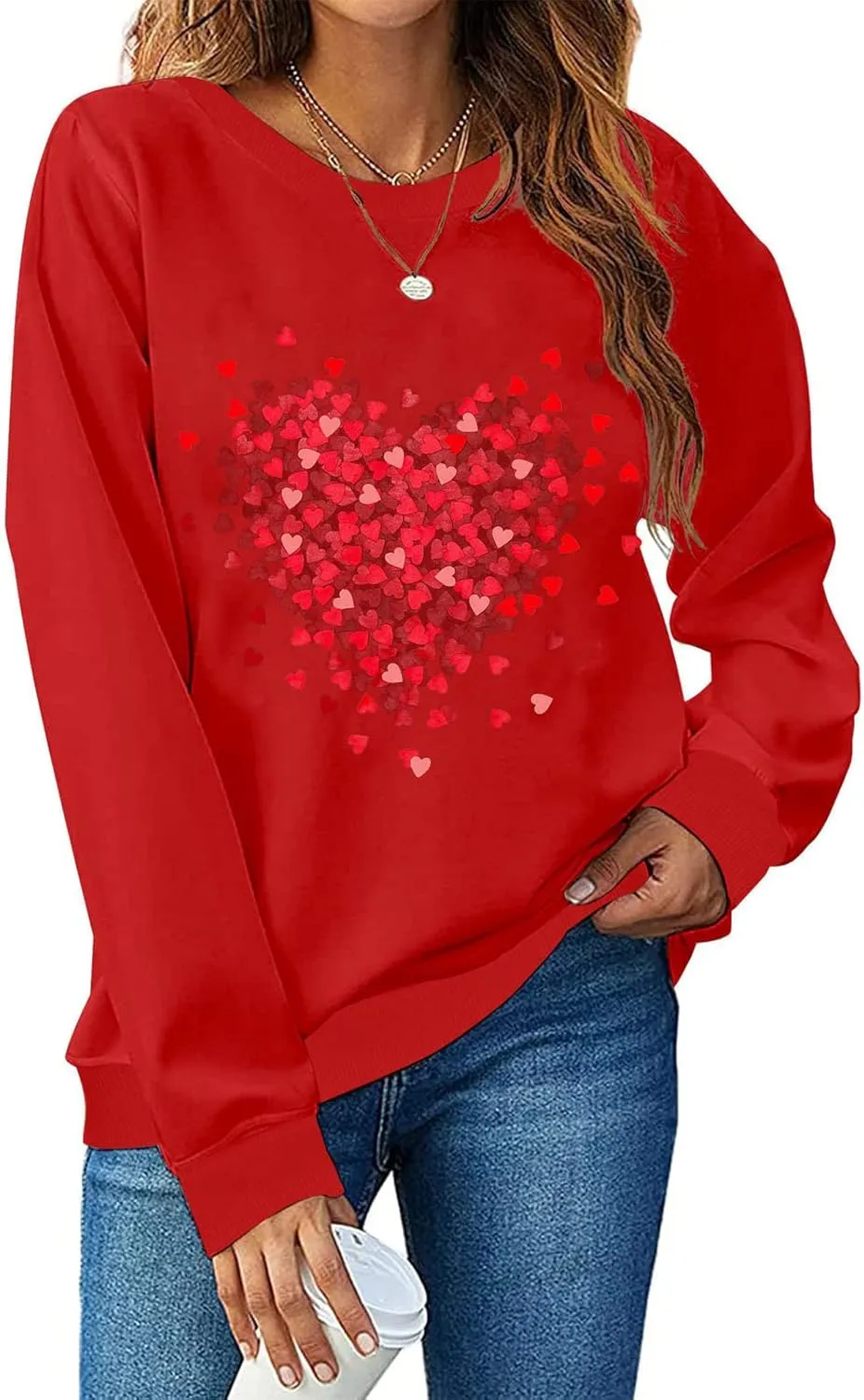 Valentines Day Sweatshirts for Women 2025 Love Heart Graphic Cute Sweaters Tops Casual Long Sleeve Crewneck Pullover