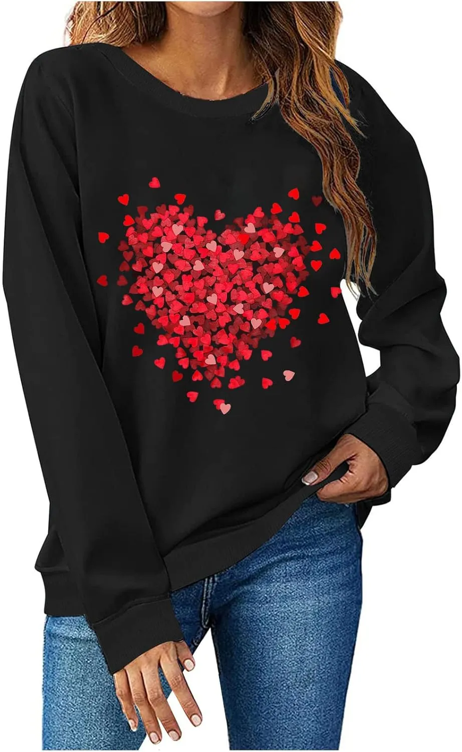 Valentines Day Sweatshirts for Women 2025 Love Heart Graphic Cute Sweaters Tops Casual Long Sleeve Crewneck Pullover