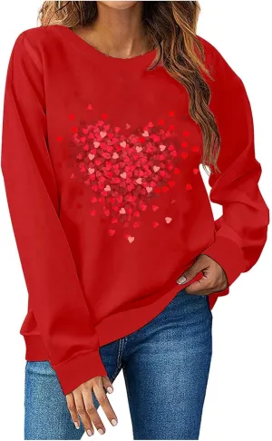 Valentines Day Sweatshirts for Women 2025 Love Heart Graphic Cute Sweaters Tops Casual Long Sleeve Crewneck Pullover