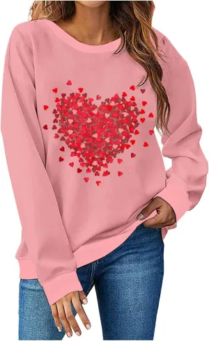 Valentines Day Sweatshirts for Women 2025 Love Heart Graphic Cute Sweaters Tops Casual Long Sleeve Crewneck Pullover
