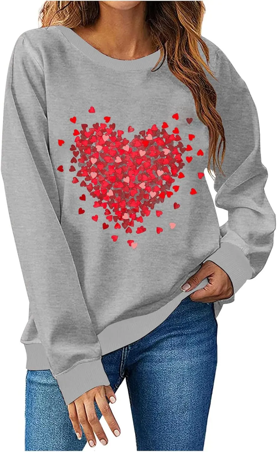 Valentines Day Sweatshirts for Women 2025 Love Heart Graphic Cute Sweaters Tops Casual Long Sleeve Crewneck Pullover