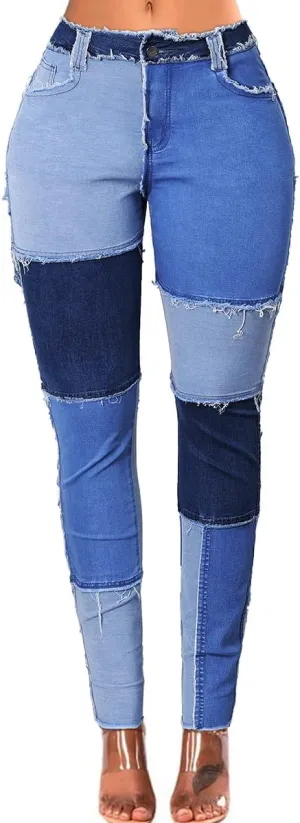 vanberfia High Waisted Jeans for Women: Skinny Denim Patchwork Stretch Pants for Various Occasions