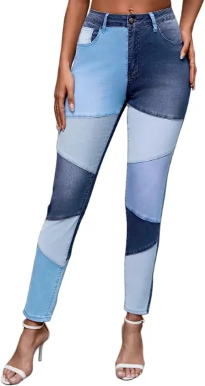 vanberfia High Waisted Jeans for Women: Skinny Denim Patchwork Stretch Pants for Various Occasions