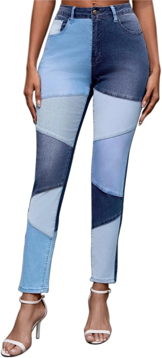 vanberfia High Waisted Jeans for Women: Skinny Denim Patchwork Stretch Pants for Various Occasions