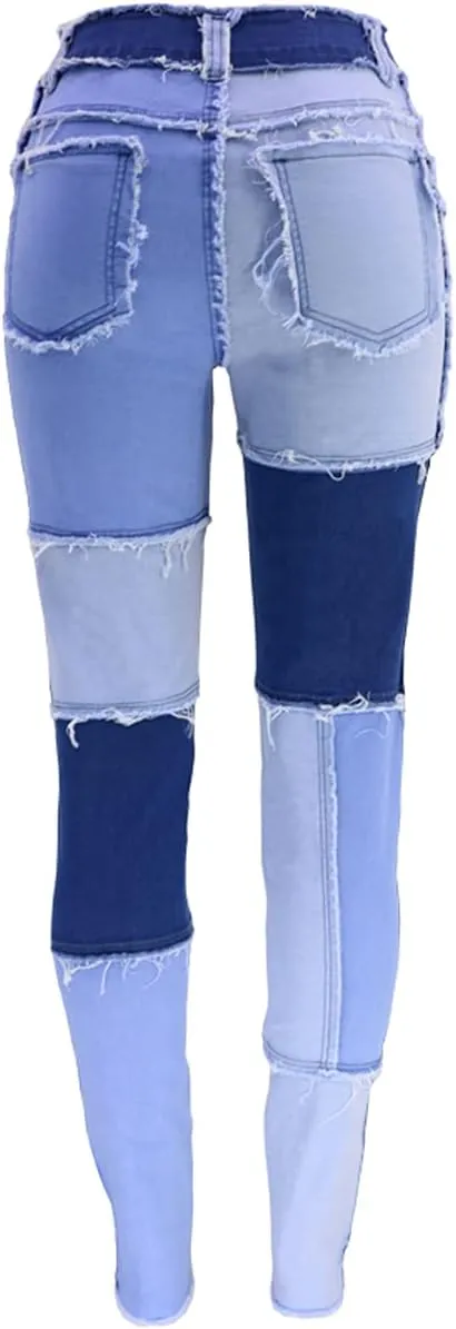 vanberfia High Waisted Jeans for Women: Skinny Denim Patchwork Stretch Pants for Various Occasions