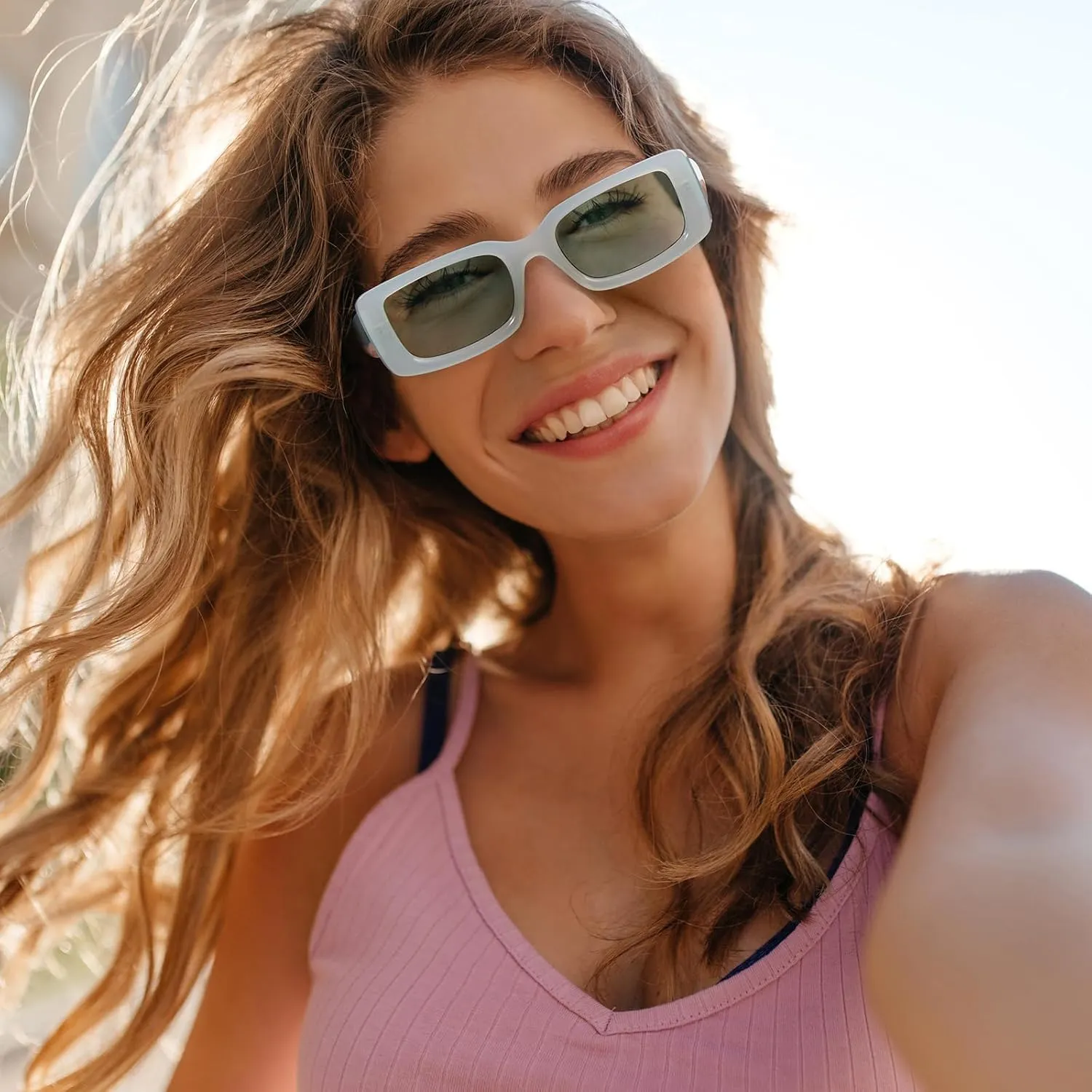 Veda Tinda Vision Rectangle Sunglasses Men Tinted Polarized Big Square Retro 90s Vintage y2k Glasses for Women UV Protection