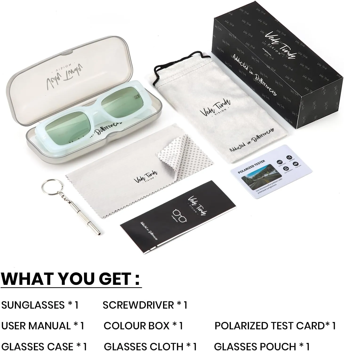 Veda Tinda Vision Rectangle Sunglasses Men Tinted Polarized Big Square Retro 90s Vintage y2k Glasses for Women UV Protection