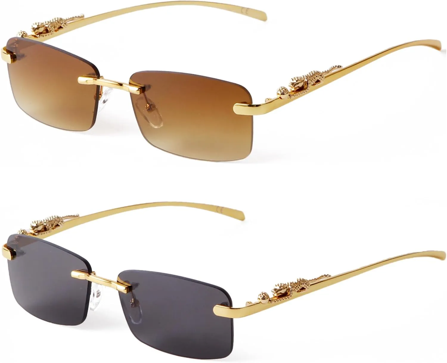 Vintage Rimless Rectangle Sunglasses for Women Men,Trendy Gold Metal Frameless Square Sun Glasses Transparent Eyewear