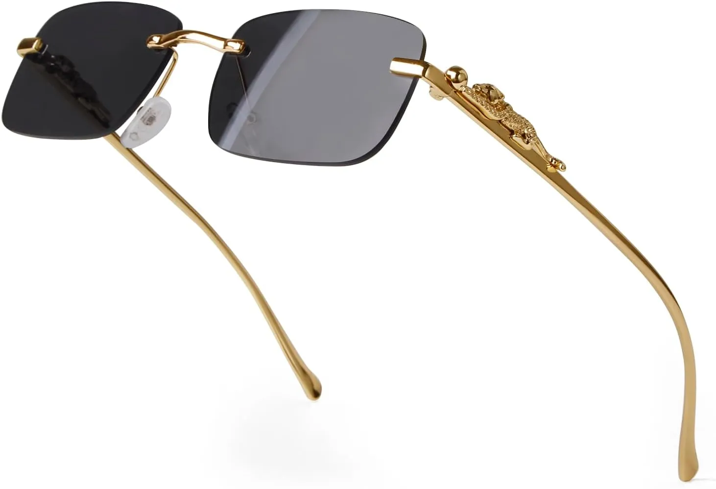 Vintage Rimless Rectangle Sunglasses for Women Men,Trendy Gold Metal Frameless Square Sun Glasses Transparent Eyewear