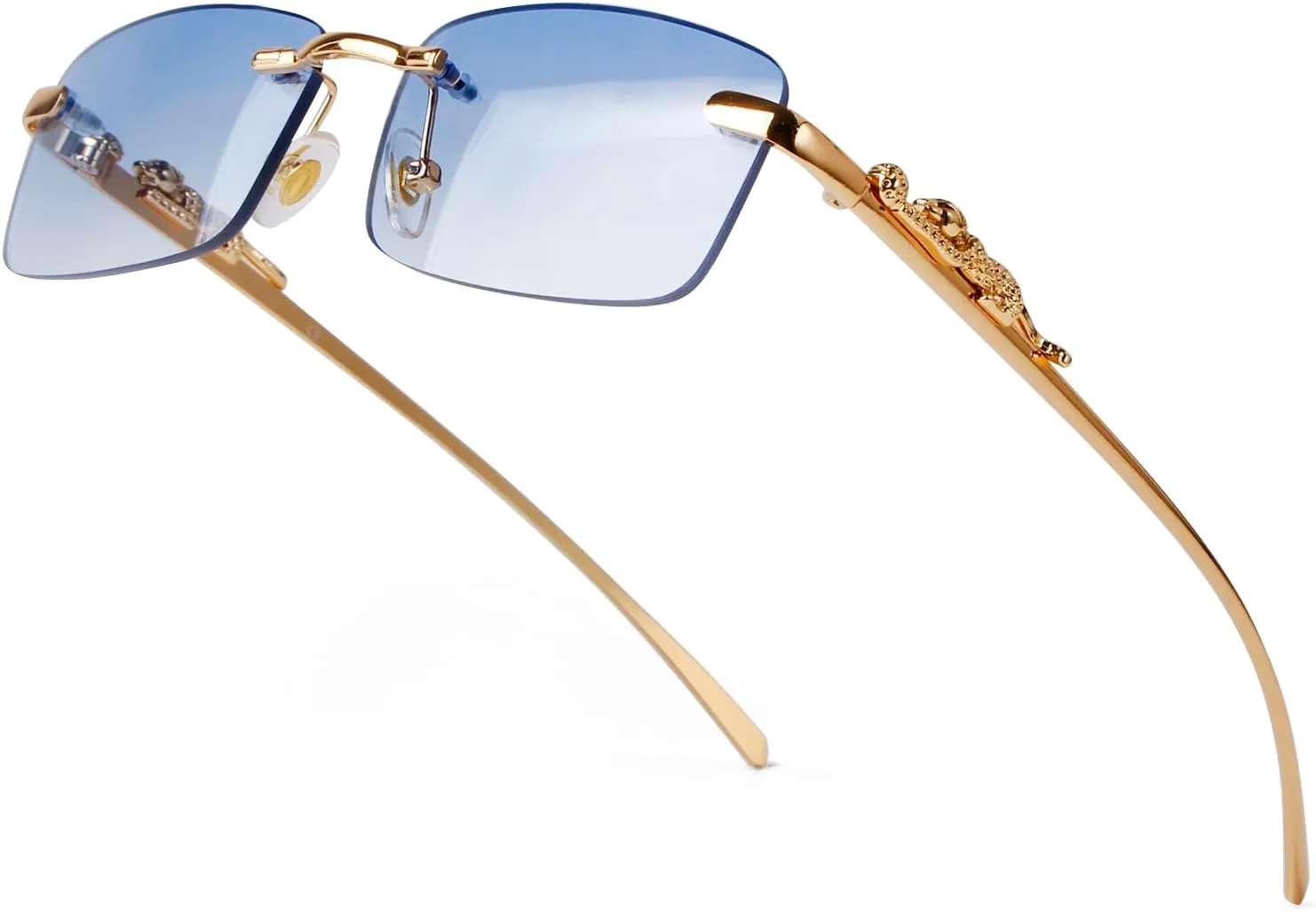 Vintage Rimless Rectangle Sunglasses for Women Men,Trendy Gold Metal Frameless Square Sun Glasses Transparent Eyewear