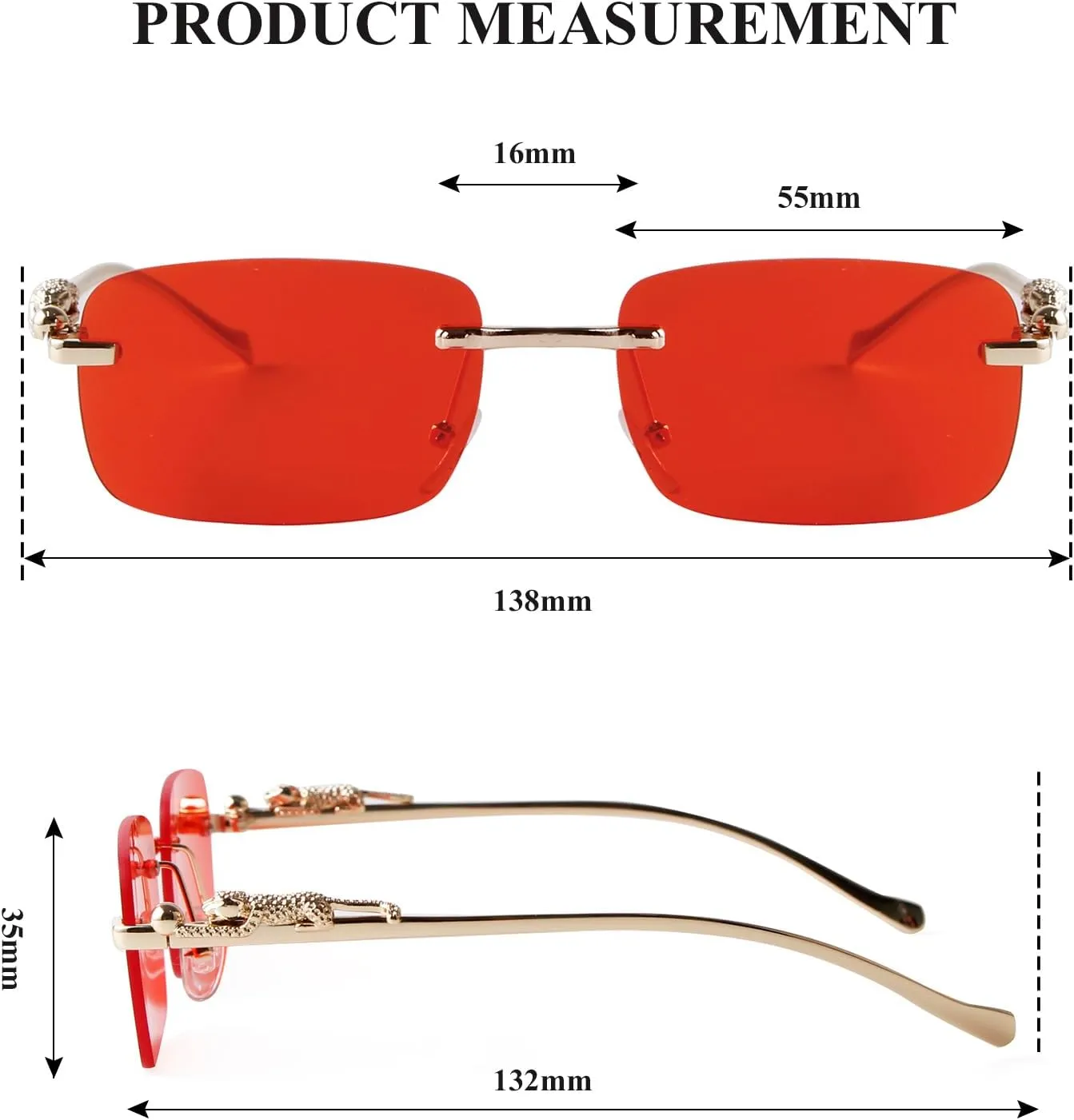 Vintage Rimless Rectangle Sunglasses for Women Men,Trendy Gold Metal Frameless Square Sun Glasses Transparent Eyewear