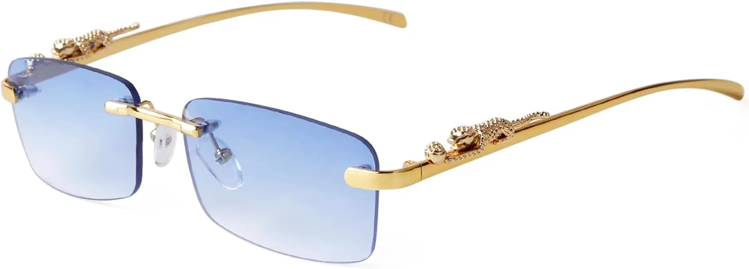 Vintage Rimless Rectangle Sunglasses for Women Men,Trendy Gold Metal Frameless Square Sun Glasses Transparent Eyewear